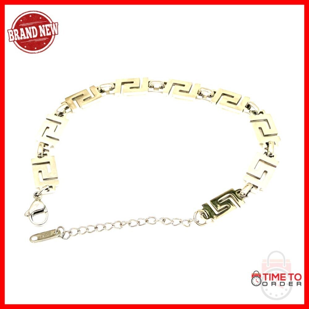 Handmade Greek Key Infinity Bracelet for Men, 18k White Gold Over Steel